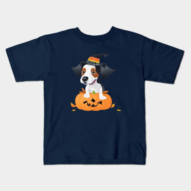 A cute dog in pumpkin celebrating Halloween Kids T-Shirt by halazidan